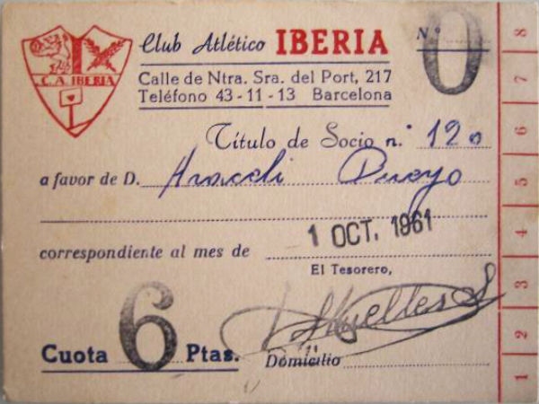 Carnet de socio nº 120 del Club Atlético Iberia